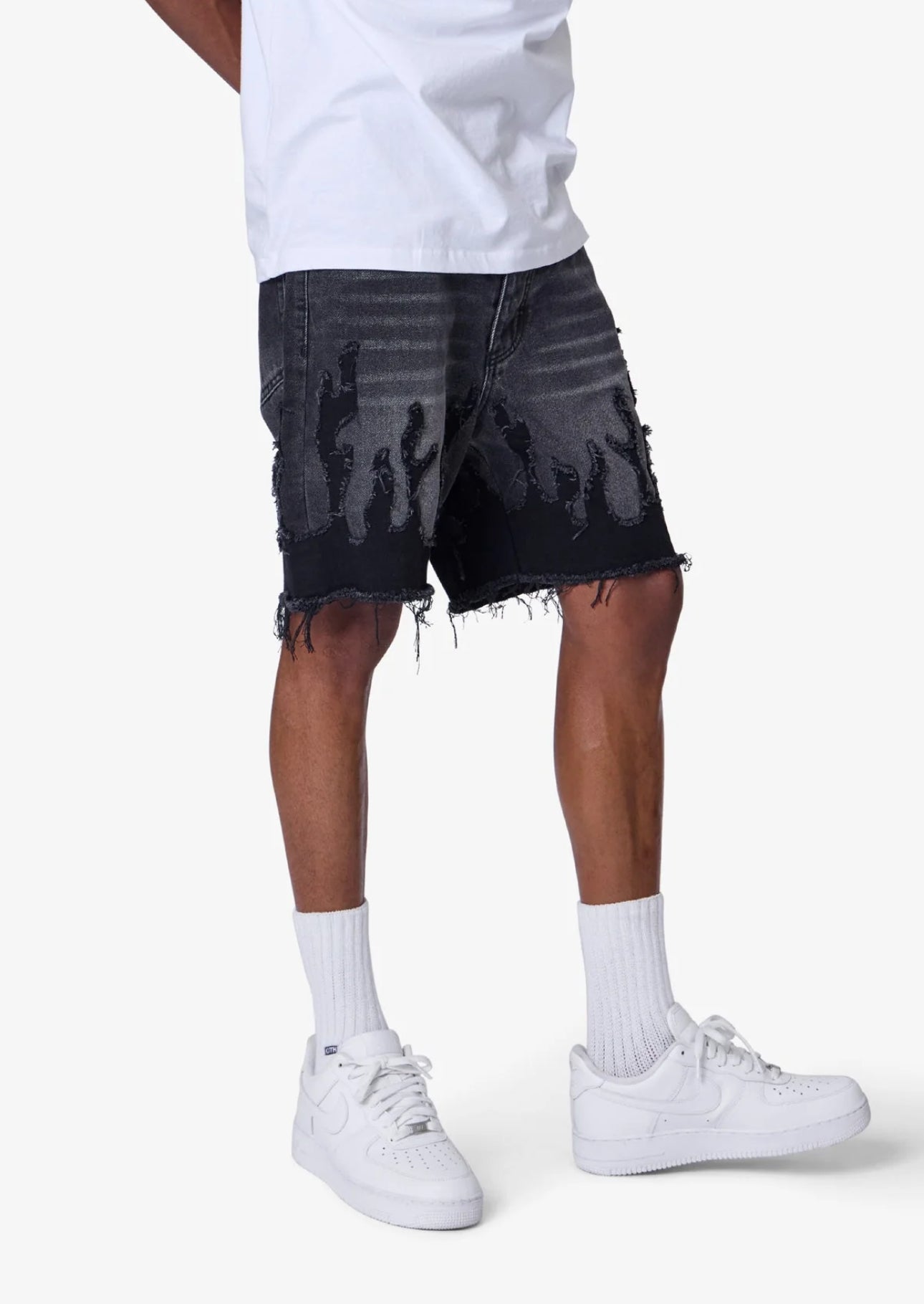 FLAME DENIM SHORTS-WAHED BLACK