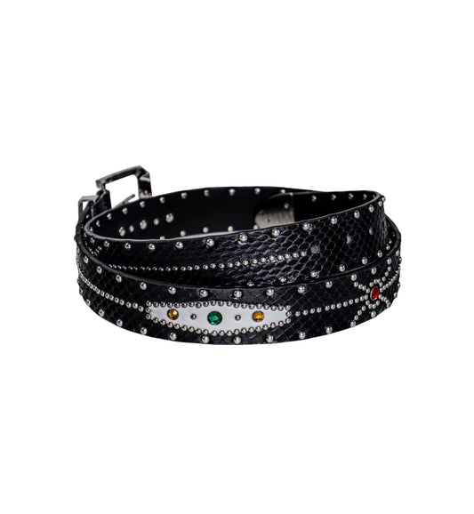 STUDDED SNAKESKIN BELT IN
BLACK
