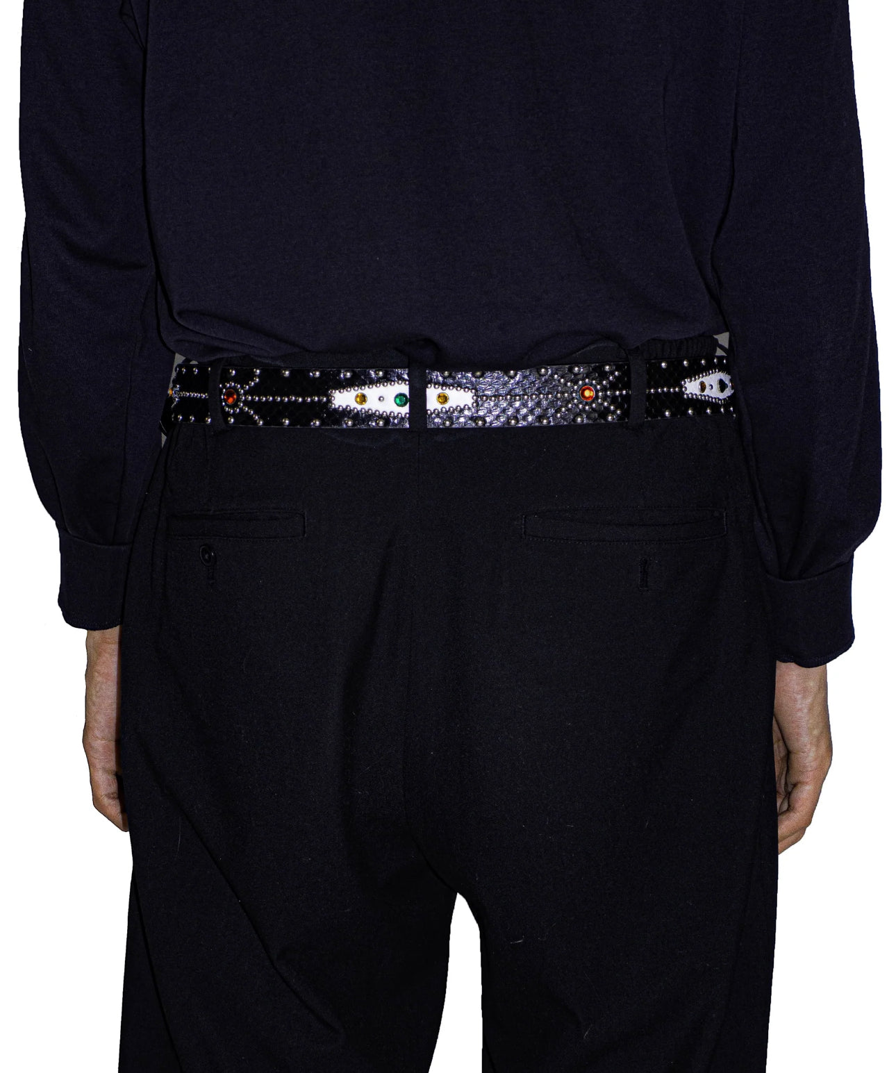 STUDDED SNAKESKIN BELT IN
BLACK