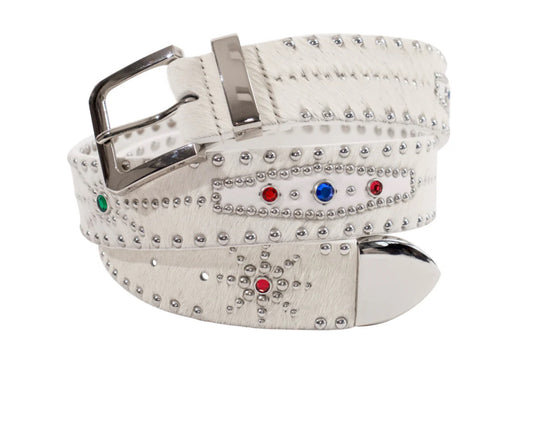 STUDDED CALF-HAIR BELT IN
WHITE