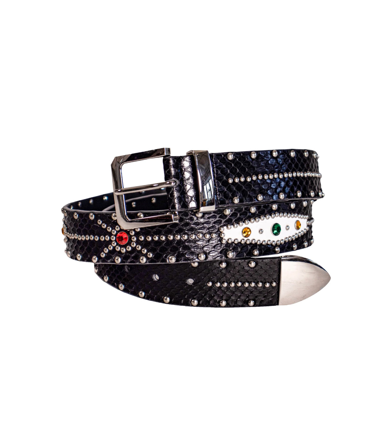 STUDDED SNAKESKIN BELT IN
BLACK
